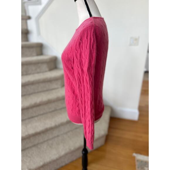 Hot Pink Cableknit Cashmere Long Sleeve Sweater - Picture 2 of 5